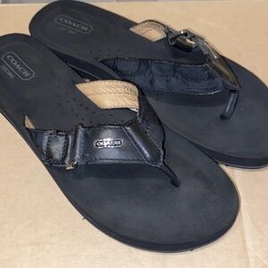 Authentic Coach Signature/ Leather Sandals/ Flip Flops Black